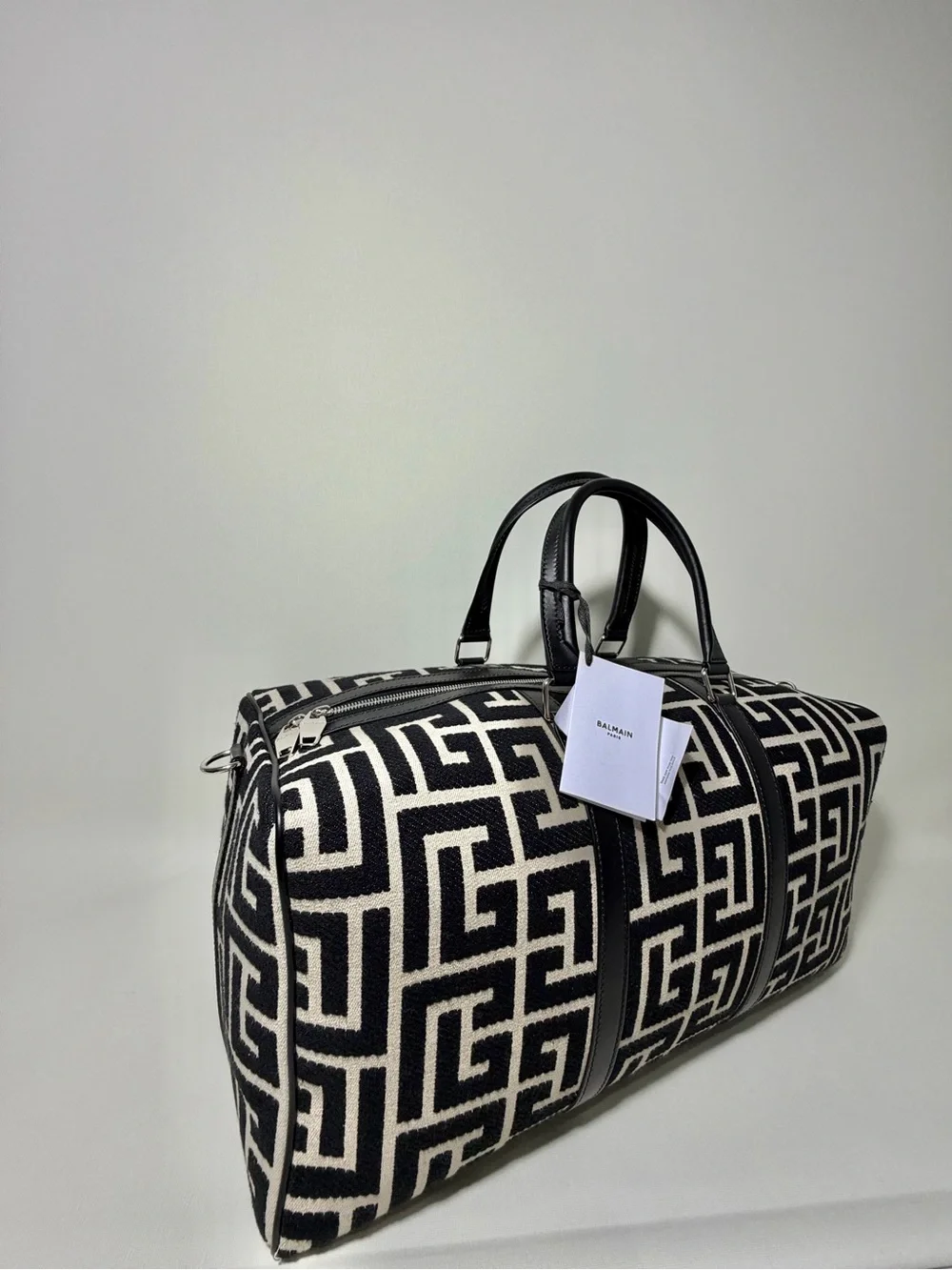 Balmain Black & Cream Logo Jacquard Duffel Bag